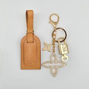 Authentic Louis Vuitton Luggage Nametag and Gold Padlock with Unbranded Keycharm